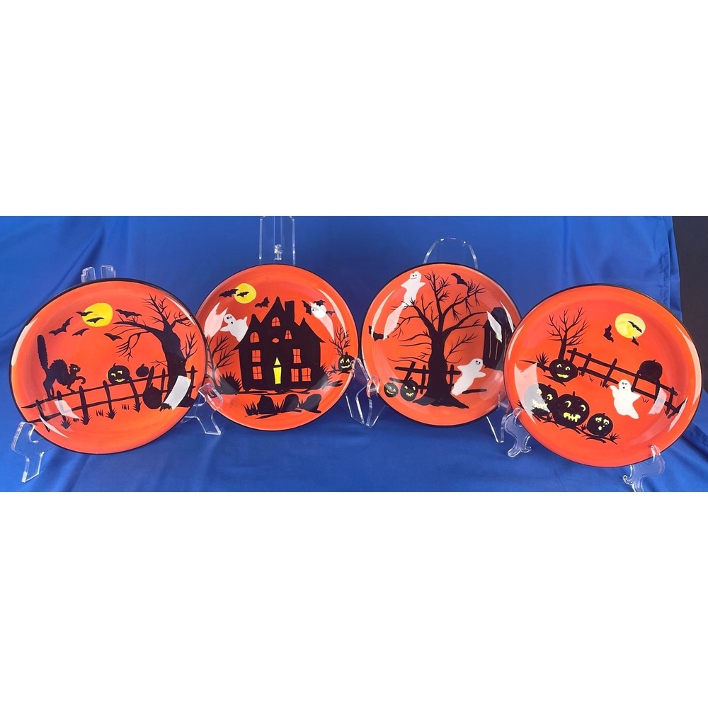 Sakura Haunted Hideaway Halloween 8" Salad Plates Set of 4 Hand Painted Dessert